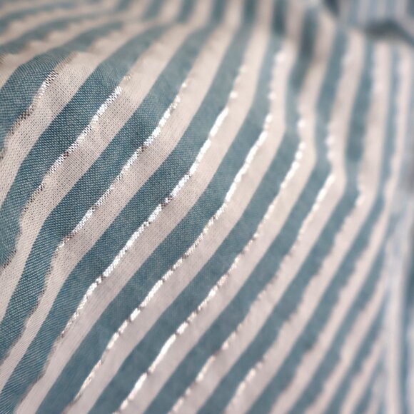 Ladies Button Up Shirt - Blue/White/Silver Stripes -  Size L petite - Cotton - Picture 9 of 11